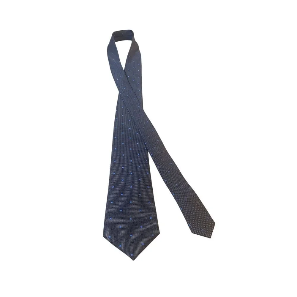 The Mens Store Bloomingdales Neck Tie Blue Checkered with Polka Dots 100% Silk‎